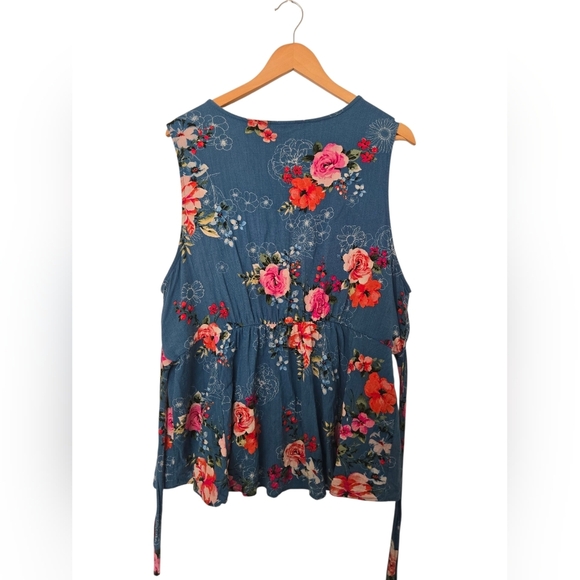 Torrid Floral Blue Blouse Size 2 - Picture 4 of 4